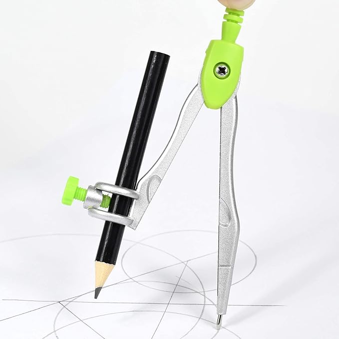 Math Geometry Kit Sets 10 Piece Student Supplies with Shatterproof Storage Box,Includes Rulers,Protractor,Compass,Eraser,Pencil Sharpener,Lead Refills,Pencil,for Drafting and Drawings(Green)