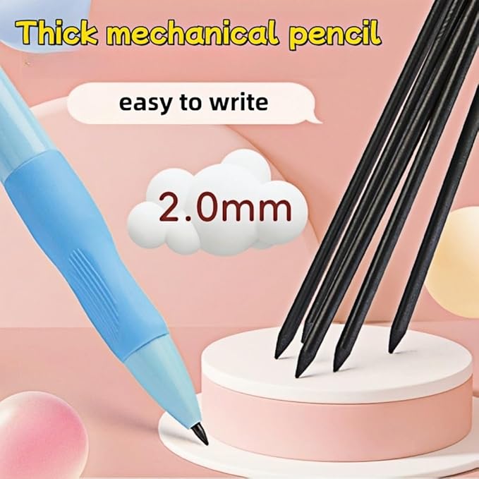 Handwriting thick mechanical pencils with grip: 2.0MM HB Pencil for kids with 14 leads (2 pack red&green)