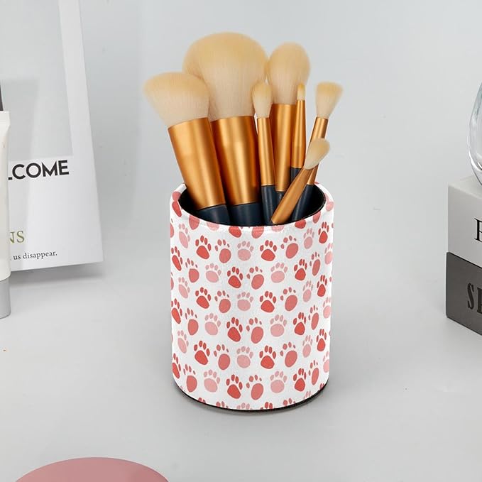 Pen Holder Cup for Desk, Cute Red Dog Paws Pattern Pencil Cup Holder for Desk Office Pen Organizer