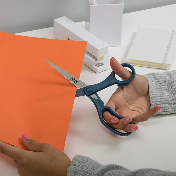 JAM PAPER Multi-Purpose Precision Scissors - 8 Inch - Navy Blue - Ergonomic Handle & Stainless Steel Blades - Sold Individually