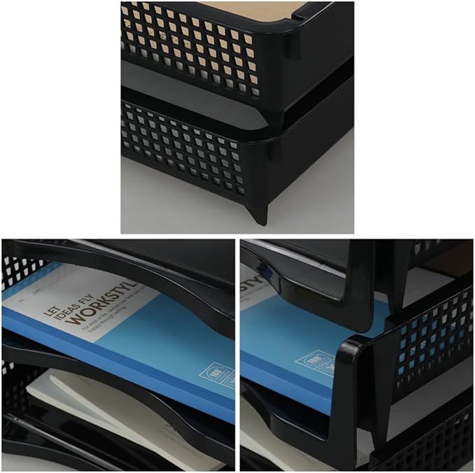 Stackable Paper Tray Set of 6, Black Plastic Letter Tray Basket