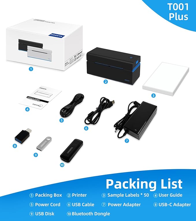 ORGSTA Bluetooth Thermal Shipping Label Printer T001-Plus Wireless 4x6 Shipping Label Printer for Small Business Support Android iPhone & Windows Widely Used for Amazon, Ebay, Shopify, Etsy, USPS