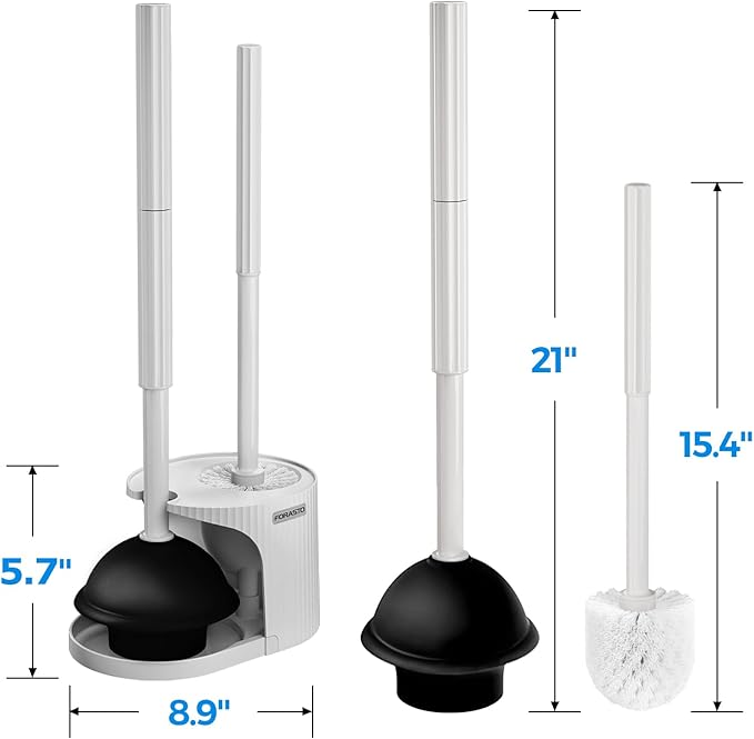 2Pack 2 in 1 Toilet Plunger and Brush Set,Extended Handle Plunger,Toilet Bowl Brush Plunger Set,Bathroom Cleaning Tools,Cleaning Brush,Toilet Brush Plunger Combo,Cream Grey(21inch)