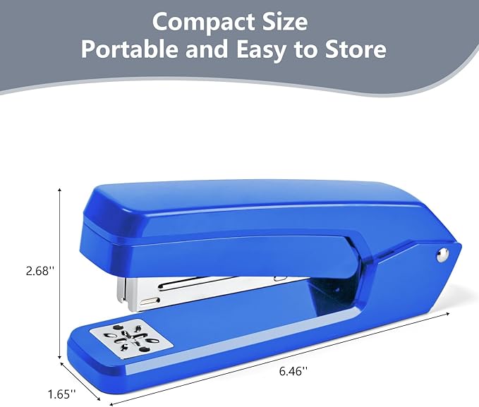 MJMX 360° Rotating Swing-Arm Stapler, 25-Sheet Capacity, with 1000 Staples, 8-Position Lock, ABS Durable Design, for Office/Home/School (Blue)
