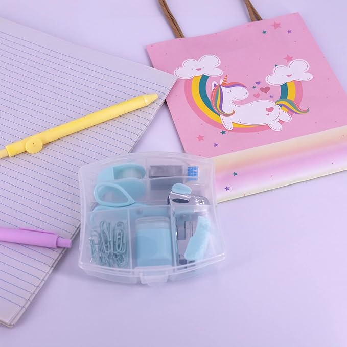 Mini School Supply Kits Mini Office Supply Kits, Includes Mini Stapler,Scissors, Staple Remover, Staples, Tape Dispenser (Blue)