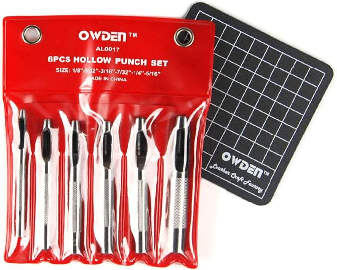 OWDEN 6 Pieces Hollow Hole Punch Set (1/8" - 5/16"),Leather Punch Tools, with A Free Cutting MAT