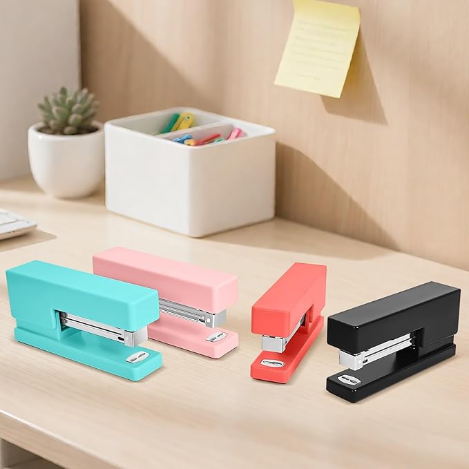 1 Desktop Stapler & 1 Tape Dispenser - 25 Sheet Capacity with 830 Staples and Staple Remover, Non-Slip for Office,School, Home & Classroom, Green(Tape not Included)