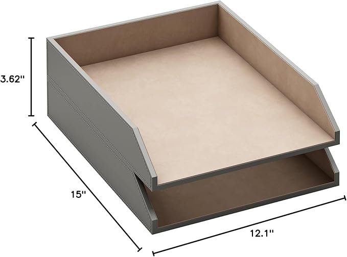 Leather Letter Tray, Thipoten Stackable Desk Organizer Holder for Office Supplies, Paper, File, Magazine, Perfect Office Organization for Desktop (Grey)