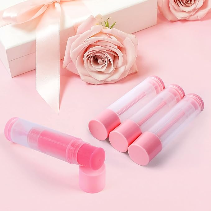LotFancy Lip Balm Tubes Empty, 60PCS 5.5ml (3/16 Oz), Clear Lip Balm Container Tubes with Pink Caps, BPA Free & Leak Free, Refillable