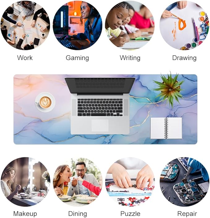 QIYI Large Mouse Pad, PU Leather Desk Mat for Desktop, Waterproof Gaming Desk Pad, Marble Painting Full Desk Accessories Keyboard Mousepad, Home & Office Décor 31.5" x 11.8" - Abstract Fluid Art