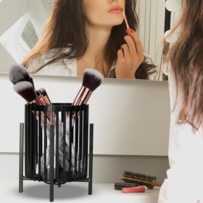 Black Pen Holder for Desk, Metal Pen Caddy, Cute Makeup Brushes Cup, Wire Mesh Pencil Holder, Metal Desk Organizers and Accessories Aesthetic