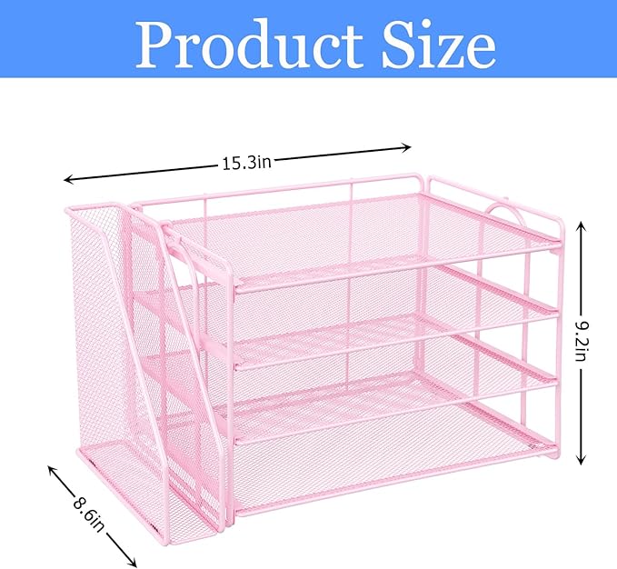 gianotter 4-Tier Paper Organizer With Magazine Holder, Desk Organizers and Accessories, Pink Desk Accessories, File Organizer for Office Supplies Storag(Pink)
