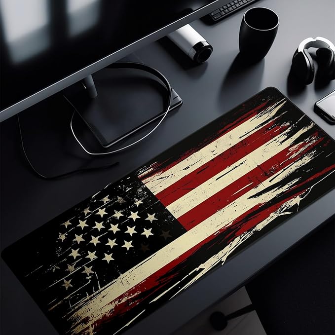 American Antique Flag Mouse Pad Abstract AmericanMouse Pad 31.5x11.8 Inch Flag Texture Non-Slip Rubber Base Large Mousepad Stitched Edges Keyboard Mouse Mat Desk Pad for Office and Home