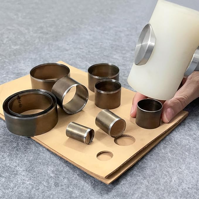 Leather Circle Cutter Tool Set, 9 Pieces Circle Punch Tools 15 20 25 30 35 40 45 50 55mm, High Carbon Steel Round Leather Cutting Dies - Leather Hole Punch Tool Kit for DIY Leather Crafts