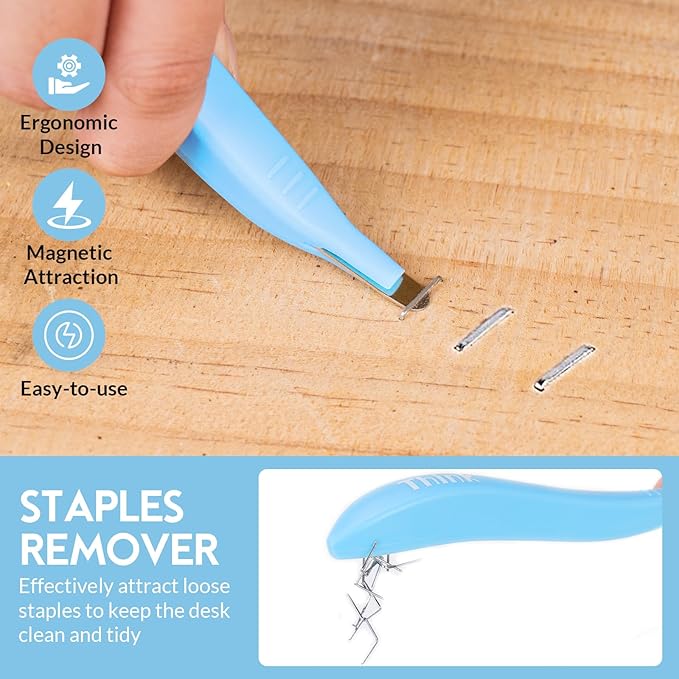 THINKWORK Light Duty Staple Gun - Upholstery Staple Gun for Wood with 1600pcs JT21 Staples 1/4", 5/16", 3/8" and Staple Remover, Fabric Stapler Gun for Crafts, Home Use, Wall, DIY, Lights Decora, Blue