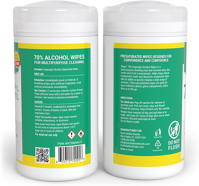 Wipex 70% Isopropyl Alcohol Wipes for Electronics - 80ct Large Lint Free IPA Wipes in Sealed Canister to clean Surfaces, Electronics, Computer Screens, Glasses, 80 Count (Pack of 3)