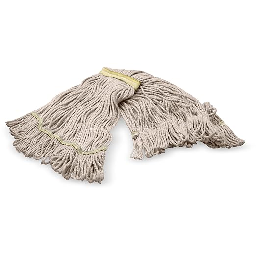 SPARTA Flo-Pac Acrylic Mop Head, Loop-Ended, Narrow Band with 1" Yellow Band for Organized Cleaning, Small, Natural, (Pack of 12)
