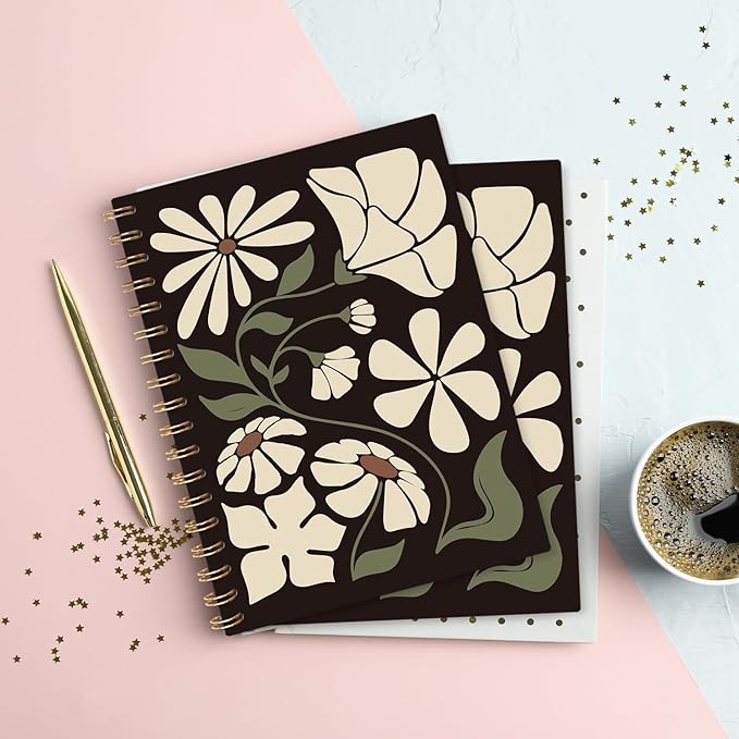 Boho Abstract Floral Spiral Notebook, Boho Gifts for Women Student Teacher, Bohemian Minimalist Botanica Lined Notebook Hardcover, College Ruled Notebook Journal for Writing, 5.5x8.3