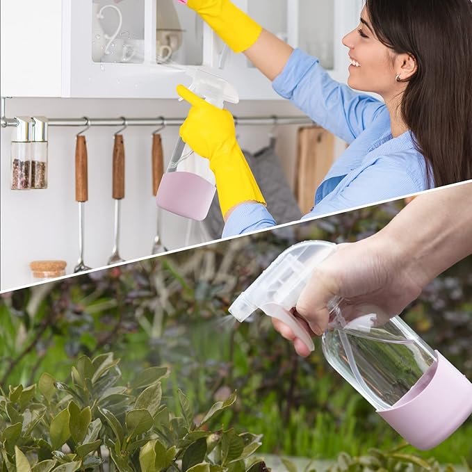 HOMBYS 8 Oz Empty Clear Glass Spray Bottles with Silicone Sleeve Protection Refillable Containers for Cleaning Solutions, Essential Oils, Misting Plants - Quality Sprayer - 3 Pack Boston Bottles