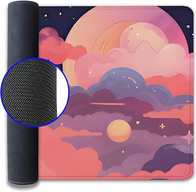 Red Cloud Desk Mat Cute Mouse Pad,Kawaii Anime Large Mousepad with Non-Slip Stitched Edges,Keyboard Mouse Mat Desk Pad for Women Girl Work Office Home(27.5X11.8 in)