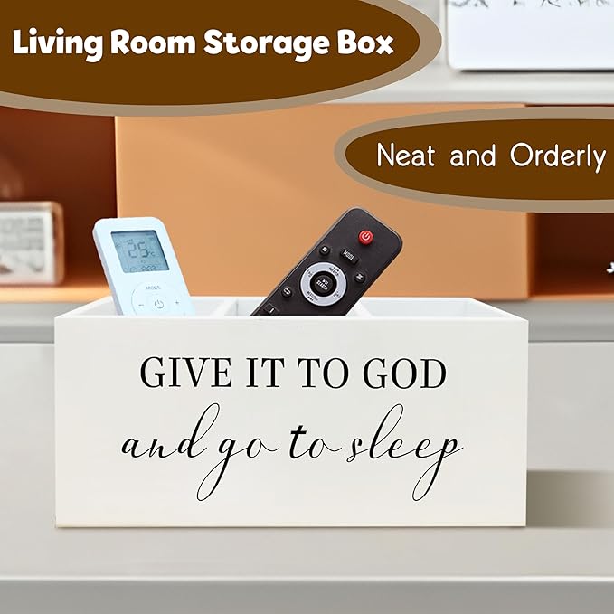 Give it To God and Go To Sleep Christian Sign Pen Holder for Bedroom Decor Desk Shelf, Prayer Sign Christian Gifts for Women Religion Decor Wooden Pencil Organizer
