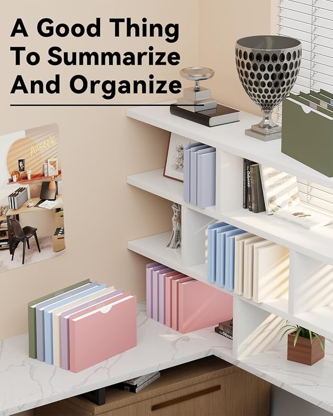 ANSOOK Plastic File Jackets,1" Legal Size Manilla Folders,12 Pack Expanding File Folder,Expansion Pocket,File Cabinet Folders,Reinforced Straight Cut Tab,Morandi Color Manila Folder for Office Home