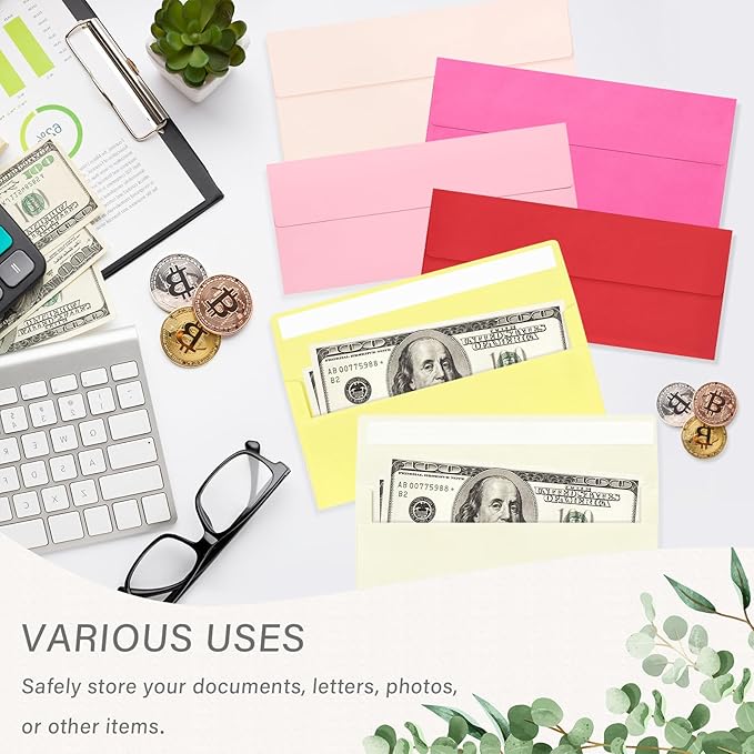 200 Pack #10 Colored Envelopes Letter Size, Colorful Business Envelopes Self Seal for Business, Invoices, Letter Mailing, Office Checks, 4 1/8 x 9 1/2 Inches