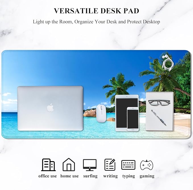 Auhoahsil Large Mouse Pad, XXL Gaming Mousepad, Desk Mat for Desktop, Thick Rubber, Big & Long Size, Stitched Edges, Full Desk Pad for Laptop & Computer, Extended 31.5 x 11.8 in, Beach Coconut Tree