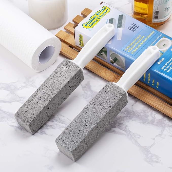 2 Pack Toilet Cleaner Hard Water Build up Remover with Ergonomic Handle, Toilet Bowl Stain Ring Remover, Pumice Stone Toilet Cleaner Tool Stain Remover for Toilet, Pool, Bathroom, Sink
