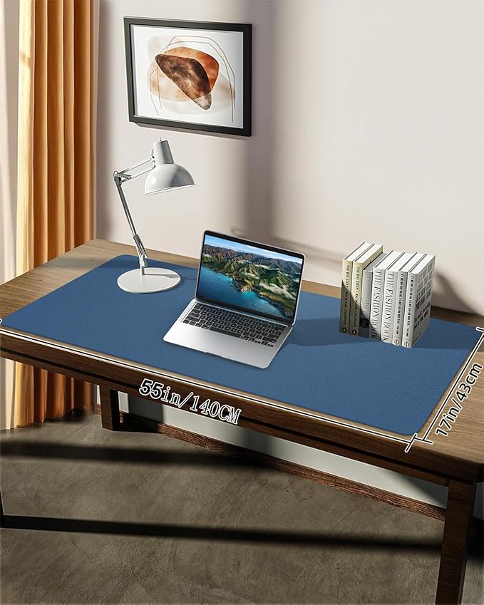 Large Desk mat, Leather Desk Pad Protector,Office Desk Mat,Mouse Pad, Non-Slip Desk Blotter, Laptop Desk Pad, Waterproof Desk Writing Pad for Office&Home (Grey Blue, 55" x 17")