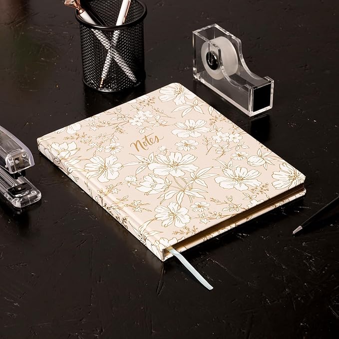 Eccolo Large Lined Journal Notebook, Hardbound Cover, Writing Journal, 256 Ruled Pages, Gilded Edge, Ribbon Bookmark, Lay Flat, Desk Size for Work or School (Delicate Floral, 8x10 inches)