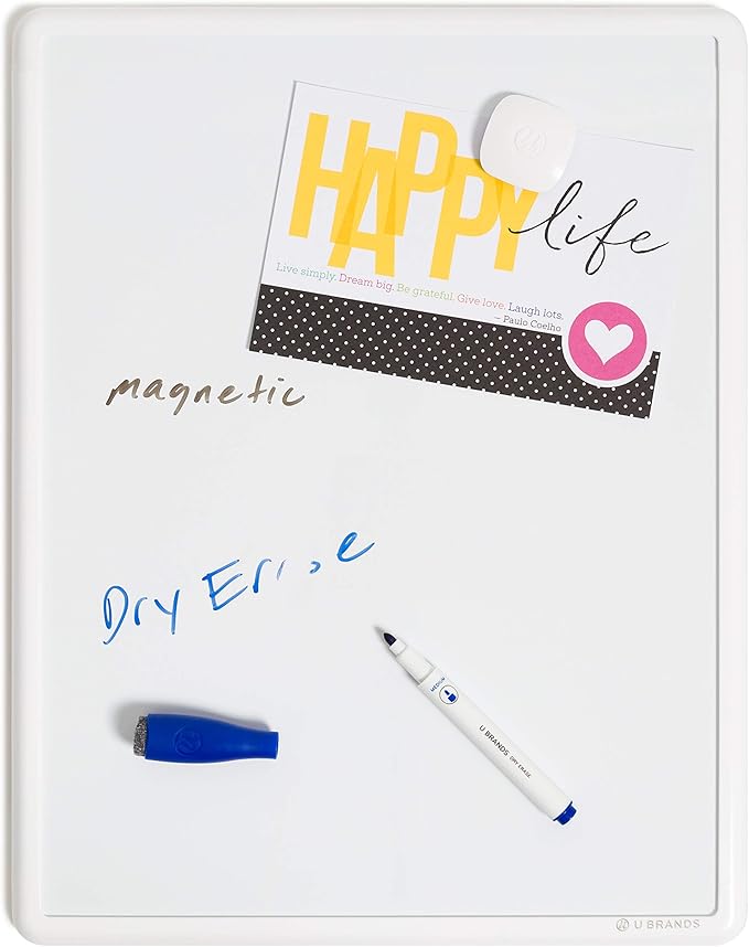 U Brands Contempo Magnetic Dry Erase Board White Board Kit, 11" x 14", White Modern Frame, Includes 4 Markers and Magnet