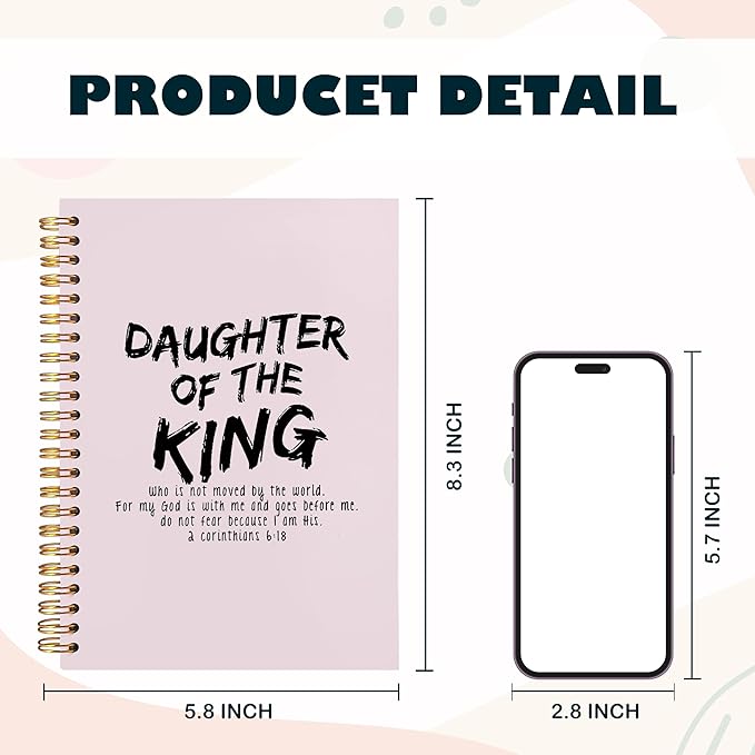 BearCake Prayer Journal for Woman,Christian Bible Journal,Christian Gifts for Women, Bible Notebooks for Note Taking, Daughter of the King,Spiral bible Notebook 5.5x8.3 Pink