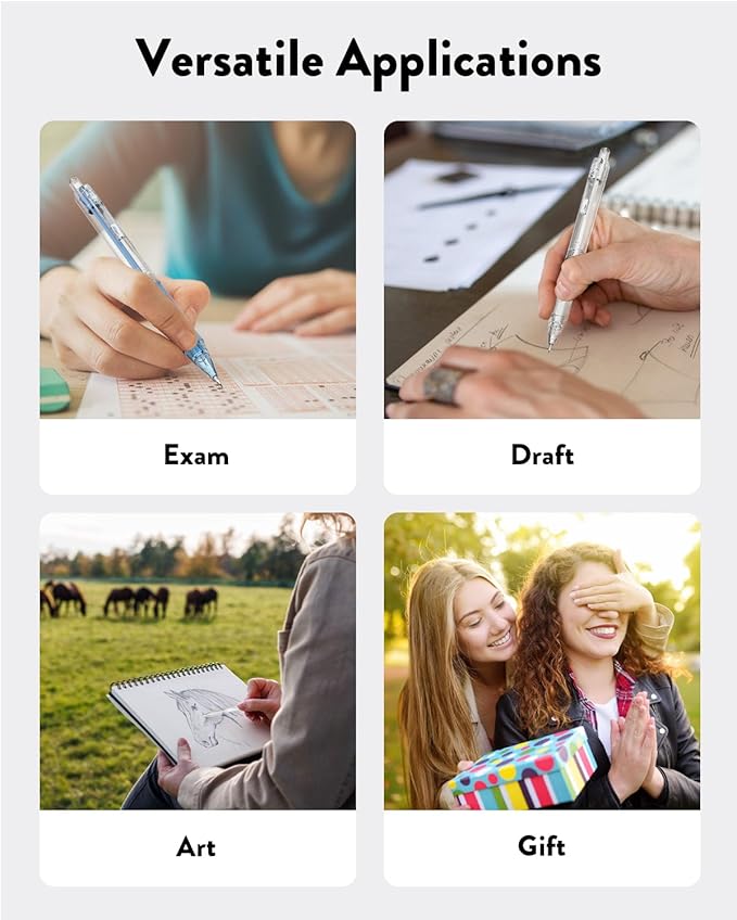 Four Candies Mechanical Pencil Set with Case, 3PCS Aesthetic Mechanical Pencils 0.9mm with 360PCS HB Lead Refills, 12PCS Erasers, Cute Mechanical Pencils for Writing, Drawing and Sketching