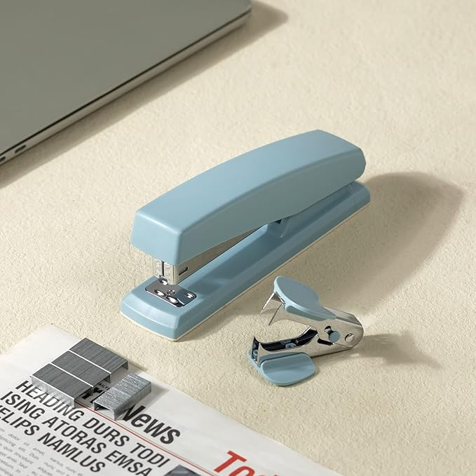 Deli Stapler, Desktop Stapler, 2 Pack, Office Staplers, 25 Sheet Capacity, Includes 2000 Staples and 2 Staple Removers, 2 Pack, Blue