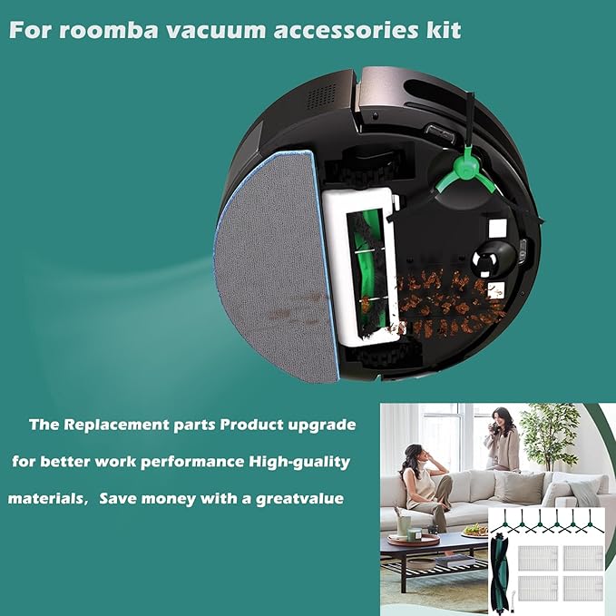 DovLazm 19 Pcs Replacement Parts for iRobot Roomba Combo Essential Q0120 Y0140 Q0520 Y0110 Y0120 Y0142 Q011 Robot Vacuum Cleaner Accessories,2 Roller Brushes,4 Filters,4 Mop pads,8 Side Brushes