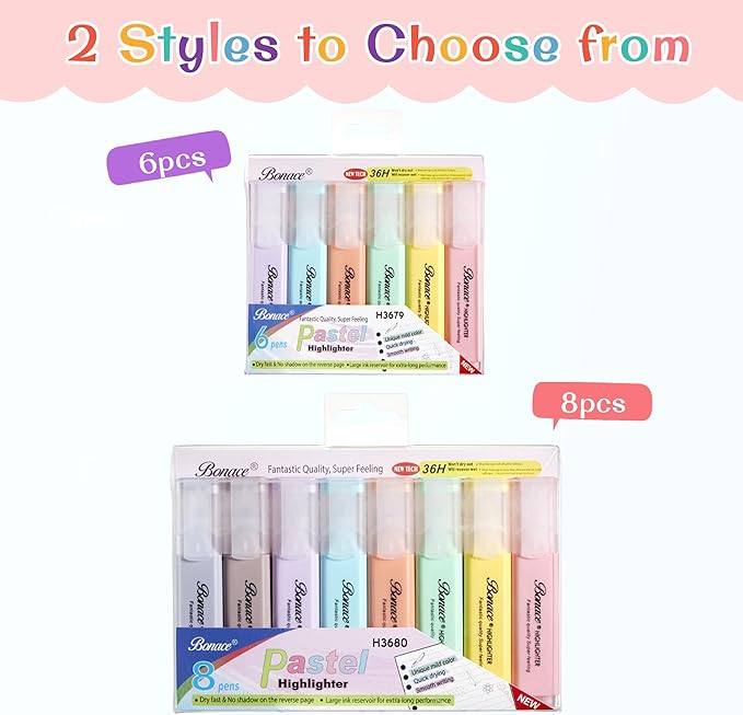 Pastel Highlighters,Chisel Tip Marker Pen,8 Assorted Macaron Colors Highlighter Pens, Mini Highlighters,Water Based, Quick Dry For Back to School Supplies,Aesthetic Highlighter for Office
