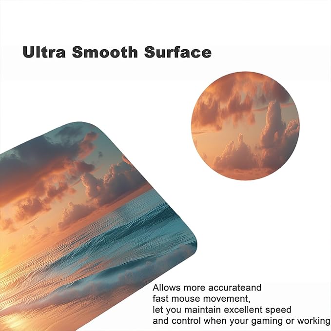 Beach Desk Mat Gaming Mouse Pad Sunset Shore Palms Trees Tropical Extended Gaming Mat with Stitched Edge Non-Slip Base Big Office Computer Keyboard Laptop Home 31.5"x11.8"