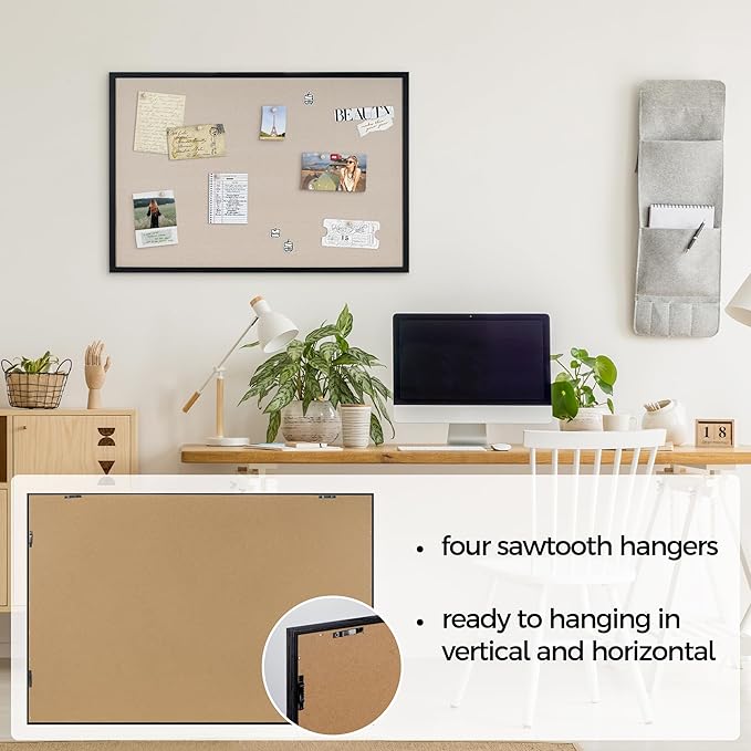 Fun Memories Cork Board Bulletin Board for Office, 24" x 36" Oak Wooden Framed Corkboard, Wall Mounted Notice Pin Board for School Home & Office, Black