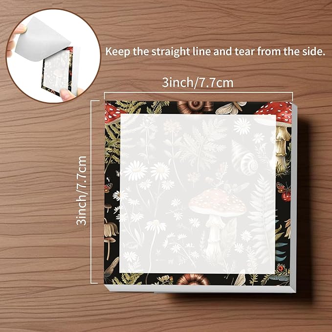 Sticky Notes, 2 Pads, 3x3 inches, Cute Colorful Fun Self-Stick Note Pads, Easy Post, Strong Adhesive Notepad Black Forest Mushrooms