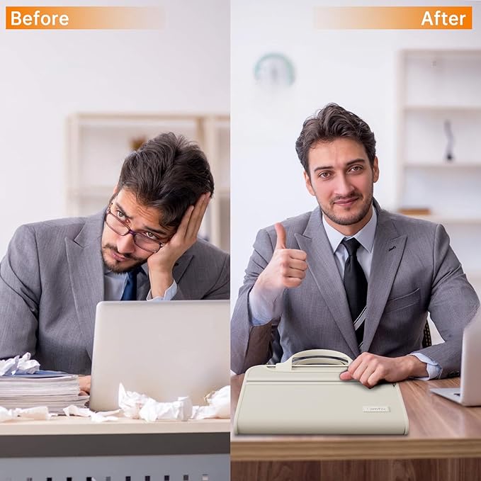 Tamfile Fireproof Accordion File Organizer with Handle, 13 Pocket Expanding File Folder with Zipper & Labels, File Folder with Multi-Pockets Paper Organizer Folder for Letter A4 Files, Beige