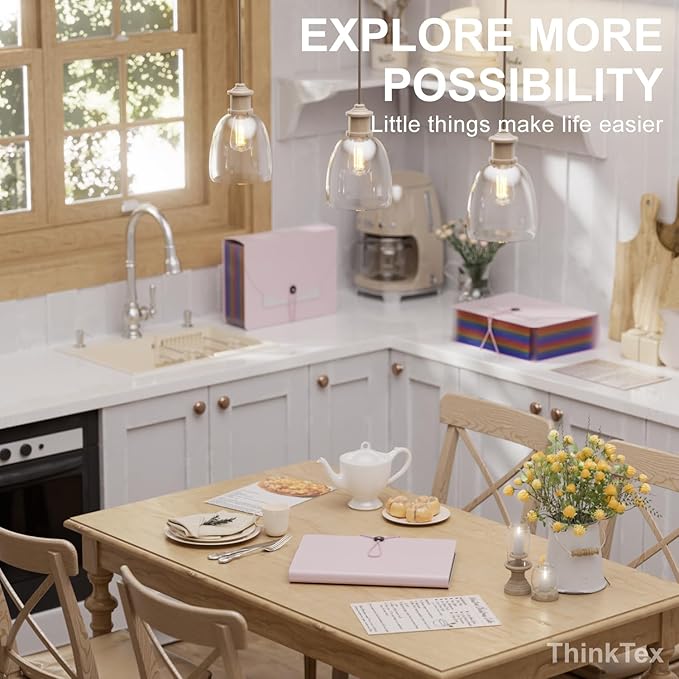 ThinkTex Accordion File Organizer, 12 - Pocket Expanding File Folders for Paper Receipts, Bills&Taxes Organizer, Letter/A4 Size Document Holder for School, Office, Home with tabs-Pinkish Purple