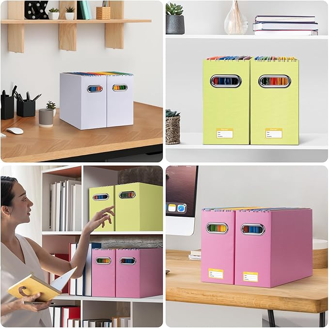 BALEINE File Organizer Box, Cardboard File Folder Organizer with Handle for Letter Size, Portable Collapsible Hanging Filing Box for Home Office Document Storage (4 Pack, Yellow)