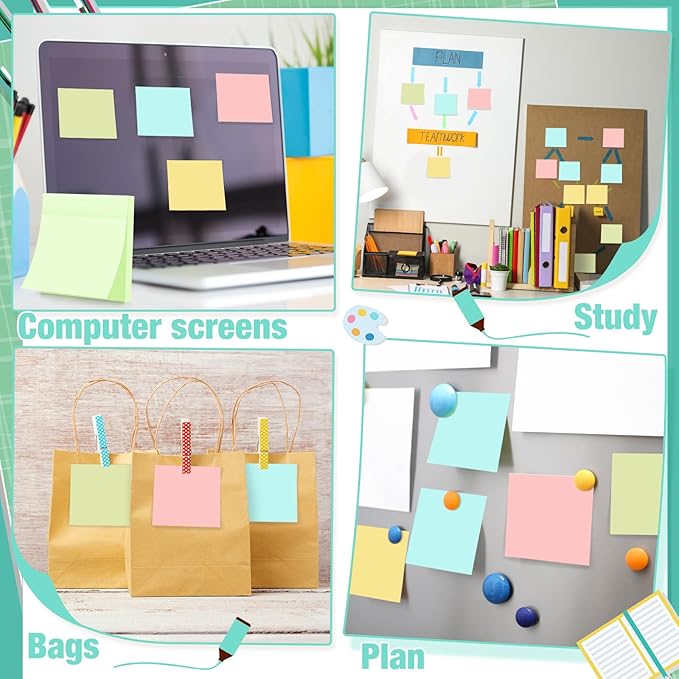 Fainne 200 Pack Sticky Notes Bulk Back to School Supplies Self Stick Note Pads Paper Memo for Office First Day of School Student Teacher Essentials (3 x 3 Inch,Simple Color)