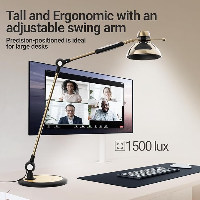 OTUS Desk Lamp Gesture Control with Adjustable Swing Arm, Brass Desk Lamps for Home Office, 12 Brightness, 3 Color Modes, Memory, Eye Care Tall Table Light