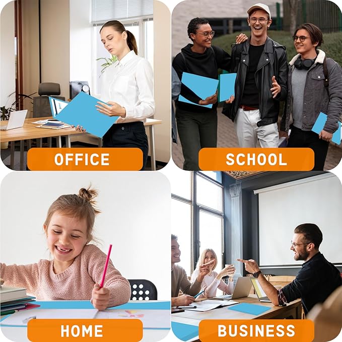 Zzrywuty File Folders with Pockets Letter Size, 50-Pack Paper Folders with Card Slot, Two Pocket Folders for School Students, Businessmen, Home and Office Workers(Light Blue)