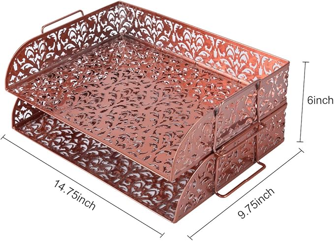 EasyPAG Paper Organizer for Desk 2 Tier Stackable Paper Tray for A4 Legal Size Folders Metal File Storage Desktop Organizer for Home Office School Teacher, Pink