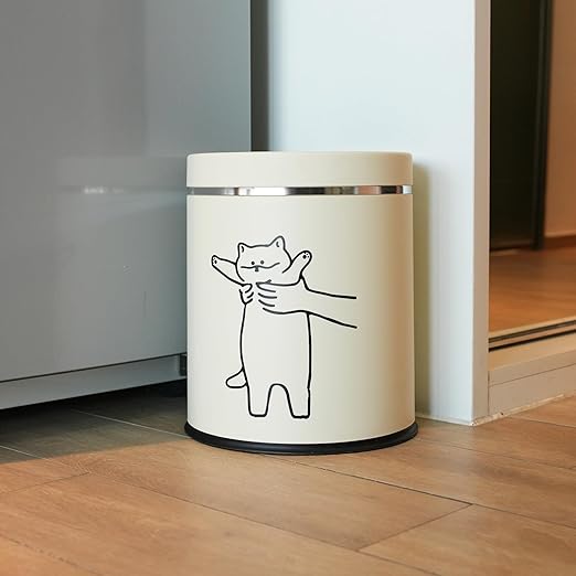 Juju Cat Trash Can - Cat Decor Garbage Can - Small Waste Basket for Bedroom - Garbage Bin Trashcan - Wastebasket Dustbin Trash Cans (Bye)