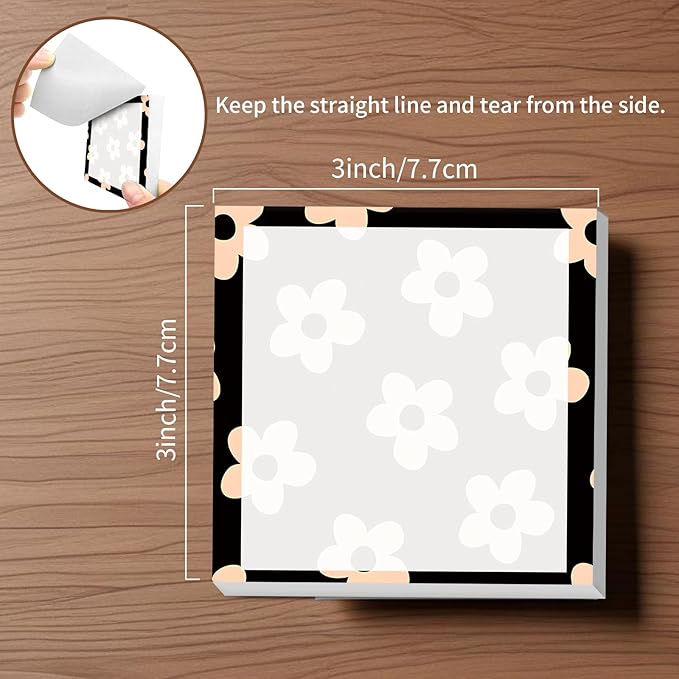 Sticky Notes, 2 Pads, 3x3 inches, Cute Colorful Fun Self-Stick Note Pads, Easy Post, Strong Adhesive Notepad Black Flower Pattern