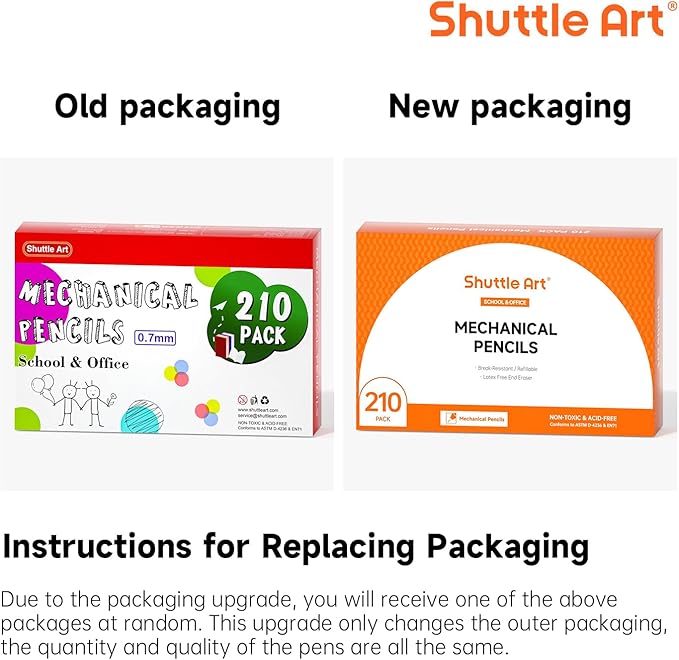 Shuttle Art Mechanical Pencils, 210 Pack Bulk Mechanical Pencils 0.7mm Medium Point, HB #2 Lead, Assorted Barrels, Office School Supplies